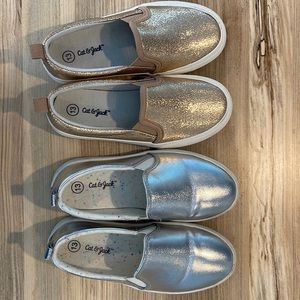 2 pairs of size 13 Cat & Jack Slip-on sneakers - gold and silver